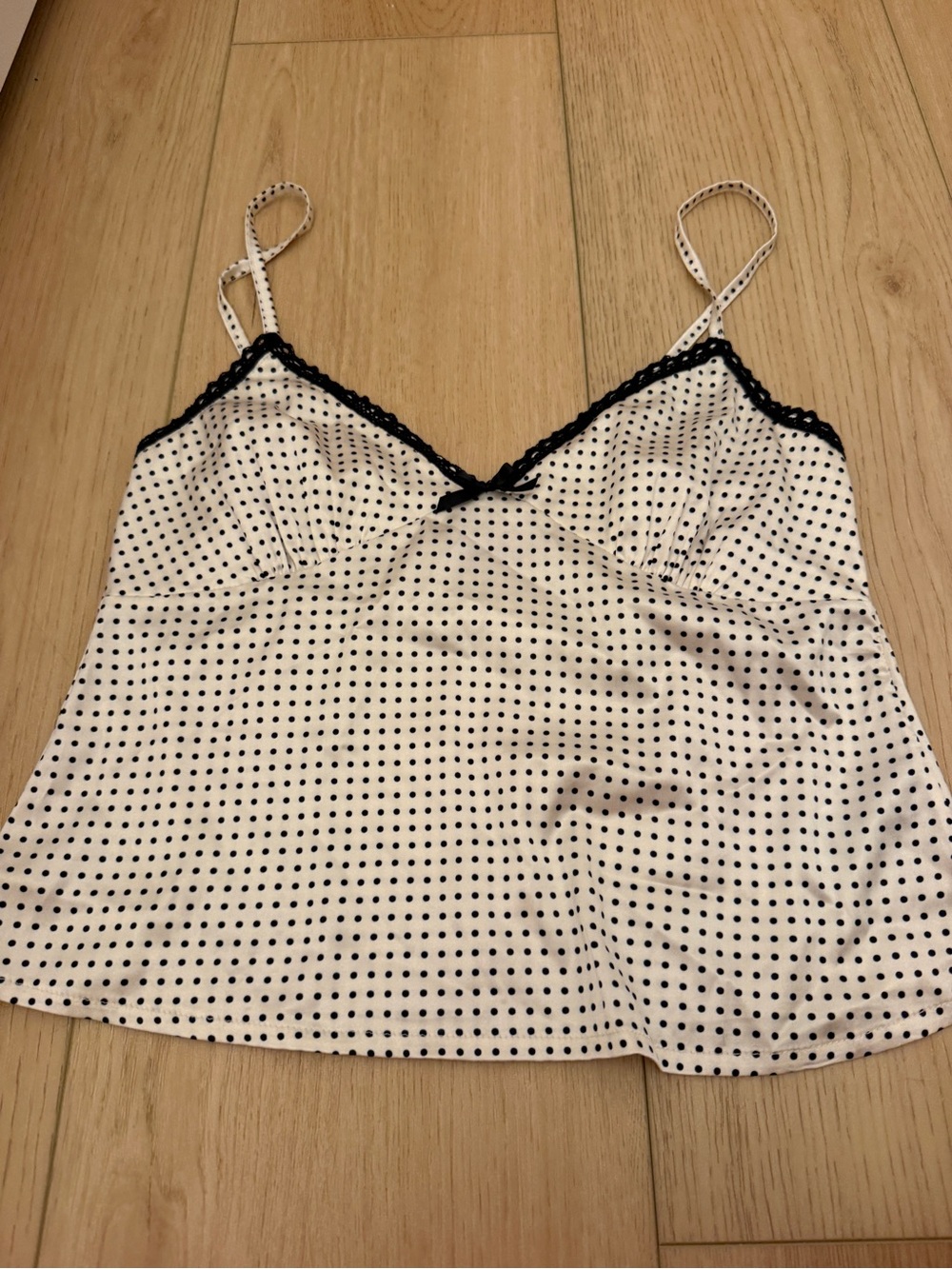 Edikted White and Black Polka Dot Lace-Trim Camisole